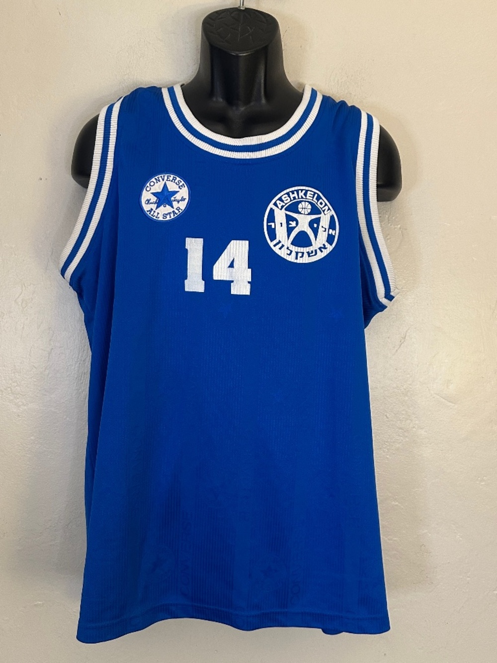 Elitzur Ashkelon Israel Basketball Club #14 Jersey XL Vintage Converse Rare Poly